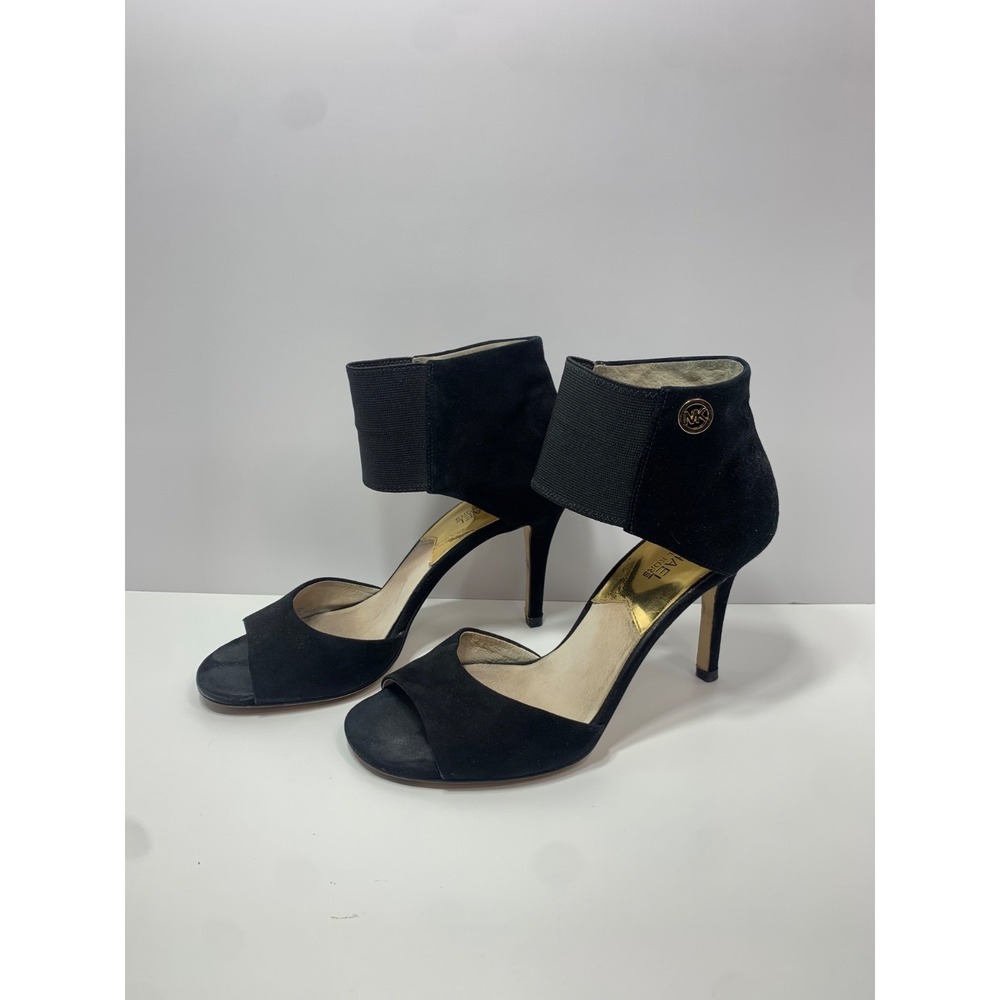Women's Michael Kors MK Ankle Strap Suede Heels - Black, Size 9.5